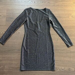 H&M Silver Sparkle Long Sleeve Mini Dress Size Medium NEW